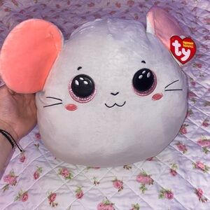 Ty Squishy Beanie Gray and Pink Mouse Plush :3